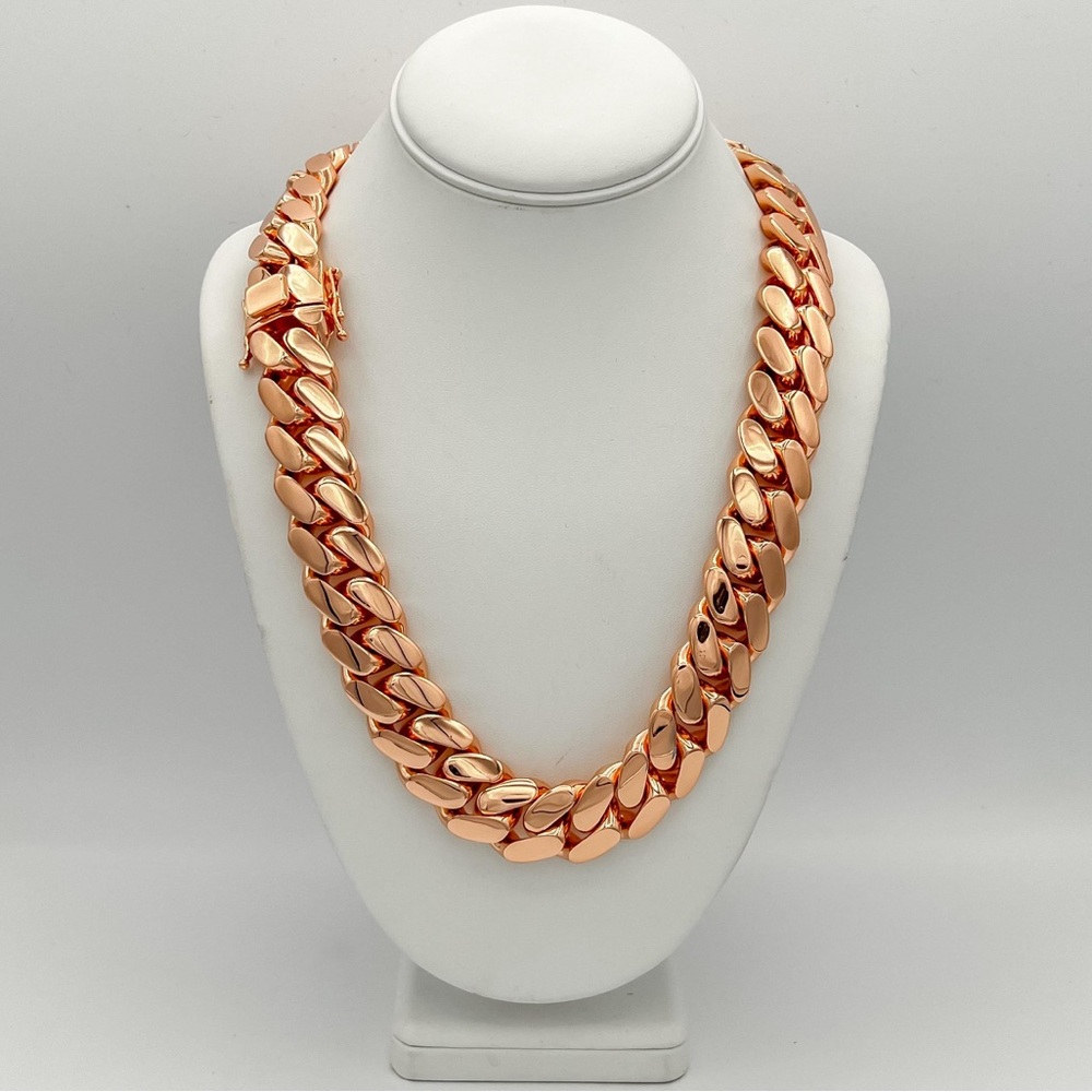 20mm Miami Cuban Link Rose Gold Plated Chain Necklace 18k & 14k